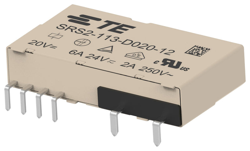 TE CONNECTIVITY SRS2-113-D020-12 Safety Relay, DC Monostable, 20 VDC, SPST-NO, SPST-NC, SRS2 Series, Through Hole, 6 A