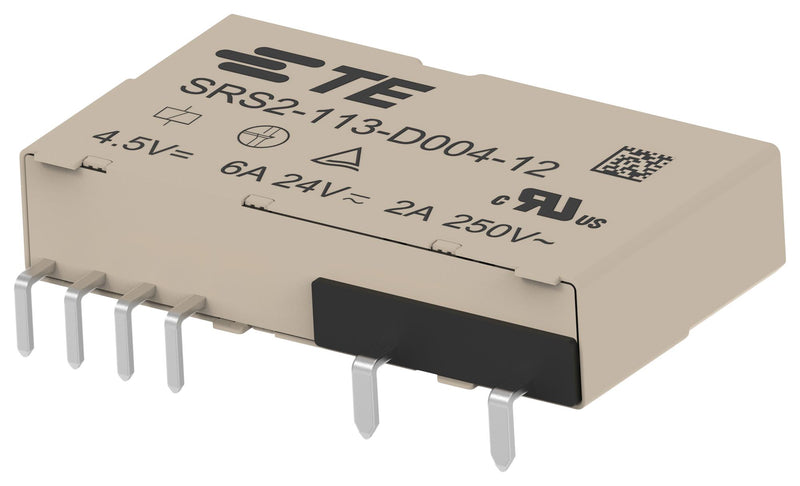TE CONNECTIVITY SRS2-113-D004-12 Safety Relay, DC Monostable, 4.5 VDC, SPST-NO, SPST-NC, SRS2 Series, Through Hole, 6 A