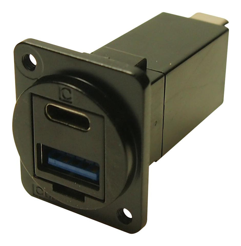 CLIFF ELECTRONIC COMPONENTS CP30235M3B USB Adapter, Black Metal, M3, USB Type C Receptacle + USB Type A Receptacle, USB 3.0