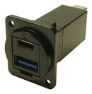 CLIFF ELECTRONIC COMPONENTS CP30235MB USB Adapter, Black Metal, CSK, USB Type C Receptacle + USB Type A Receptacle, USB 3.0