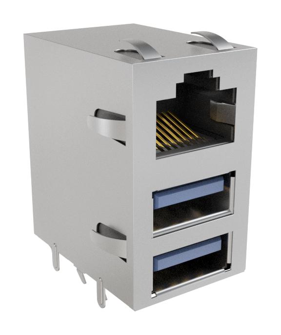 AMPHENOL COMMUNICATIONS SOLUTIONS RJE361883105 Modular Connector, RJ45 Jack with USB, 3 x 1 (Stacked), 8P8C, Cat3, Cat5, PCB Mount