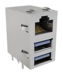 AMPHENOL COMMUNICATIONS SOLUTIONS RJE361883205 Modular Connector, RJ45 Jack with USB, 3 x 1 (Stacked), 8P8C, Cat3, Cat5, PCB Mount