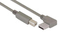 L-COM CA90LA-B-03M USB Cable, 90&deg; Type A Plug to Type B Plug, 300 mm, 11.8 ft, USB 2.0, Grey