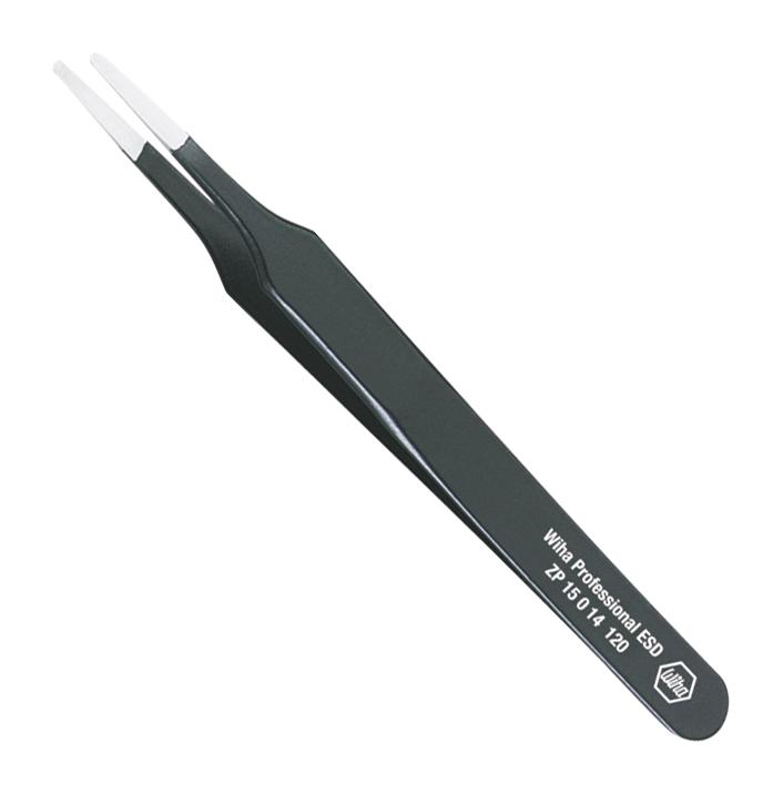 WIHA 32329 Tweezers, Precision/ESD Safe, Style 2A, Straight/Flat Tip, 120mm OAL, ZP 15 0 14 Series