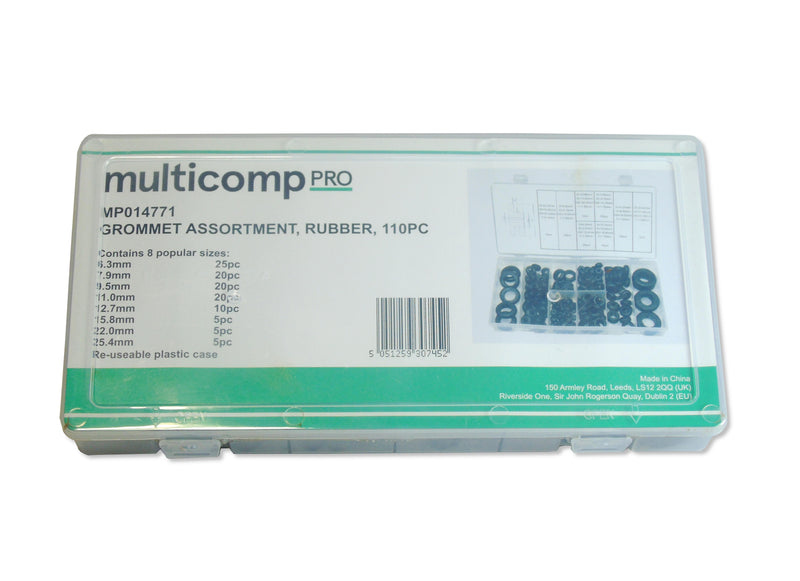 MULTICOMP PRO MP014771 Grommet Assortment, Rubber, 110 Pieces
