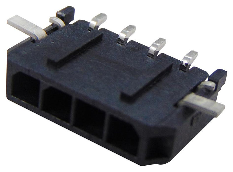 MOLEX 43650-0412 Pin Header, Power, 3 mm, 1 Rows, 4 Contacts, Surface Mount Right Angle, Micro-Fit 3.0 43650