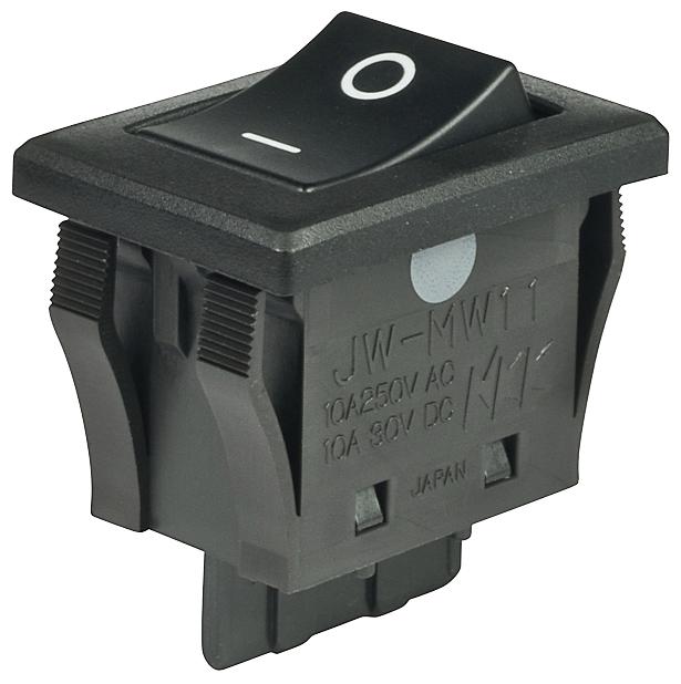 NKK SWITCHES JWMW11RA1A SWITCH, ROCKER, SPST, 10A, 250VAC, BLACK