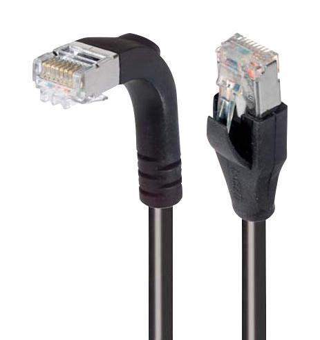 L-COM TRD695SZRA1BLK-5 Ethernet Cable, Cat6, 90&deg; RJ45 Plug to RJ45 Plug, FTP (Foiled Twisted Pair), Black, 1.5 m, 5 ft