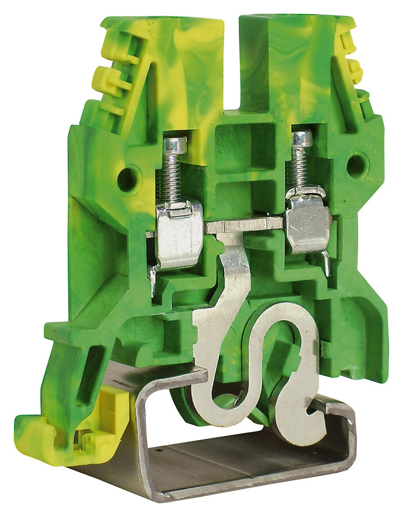 HELLERMANNTYTON TEO.4 DIN Rail Mount Terminal Block, Earth, 35mm Rail, 2 Ways, 4 mm&sup2;, Screw