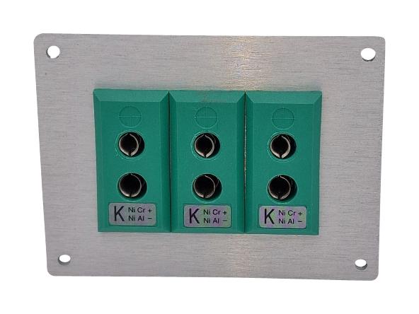 LABFACILITY IS-K-FF + FSP-3 Thermocouple Connector, 66 x 88mm Panel, Standard, K, Socket, 3Way, Green, IEC, Fascia Mount