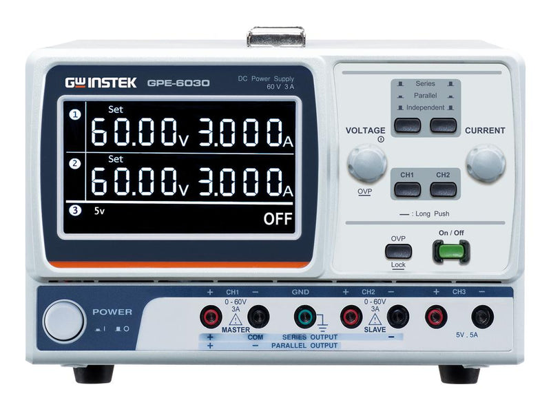 GW INSTEK 01GP603000GS Bench Power Supply, Adjustable, 3 Output, 0 V, 62 V, 0 A, 3.2 A