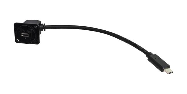 TUK KUCC20DPM USB Cable, 90&deg; Type C Receptacle to Type C Plug, 200 mm, 7.9 ", USB 3.0, Black