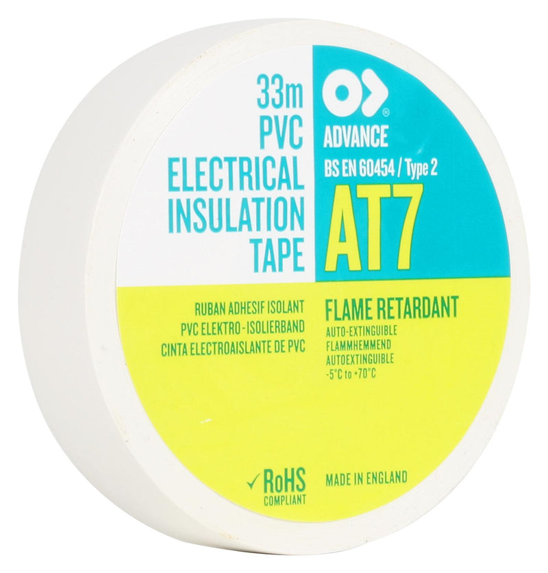 Advance Tapes AT7 WHITE 33M X 19MM AT7 White 19MM Electrical Insulation Tape PVC (Polyvinyl Chloride) 19 mm x 33 m