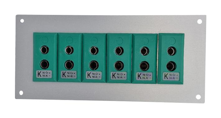 LABFACILITY IS-K-FF + FSP-6 Thermocouple Connector, 66 x 145mm Panel, Standard, K, Socket, 6Way, Green, IEC, Fascia Mount