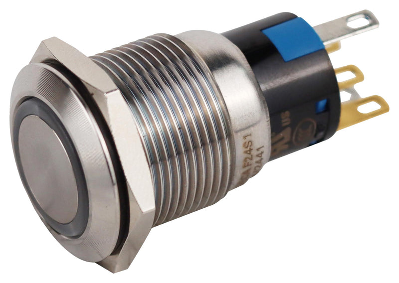 MULTICOMP PRO MPF24S1-12G34WFS002 Vandal Resistant Switch, 24V LED, MPF Series, 19 mm, SPST-NO, SPST-NC, Momentary, Round Flush