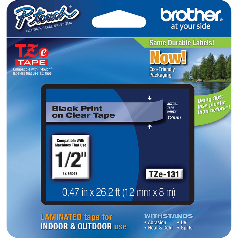 Brother Laminated Tape for P-Touch Labelers (1/2" x 26.2', Black on Clear)