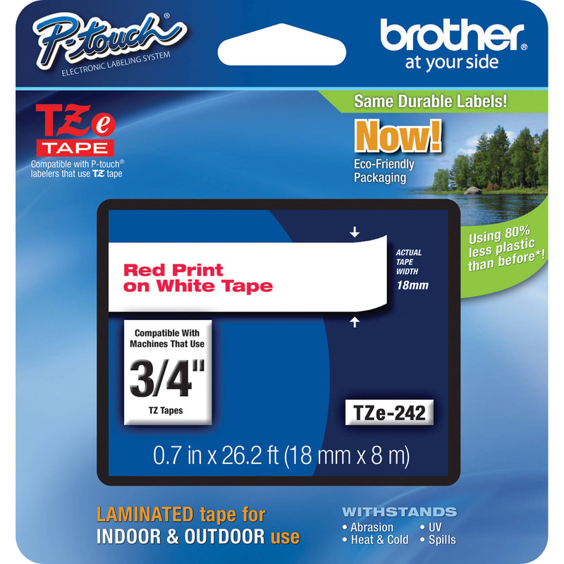 Brother TZe242 Laminated Tape for P-Touch Labelers (Red on White, 0.75" x 26.2')