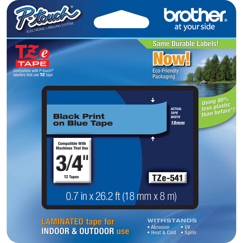 Brother TZe541 Laminated Tape for P-Touch Labelers (Black on Blue, 0.75" x 26.2')