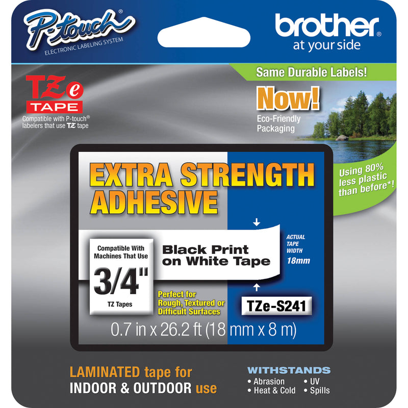 Brother TZeS241 Tape with ExtraStrength Adhesive for P-Touch Labelers (Black on White, 3/4" x 26.2')