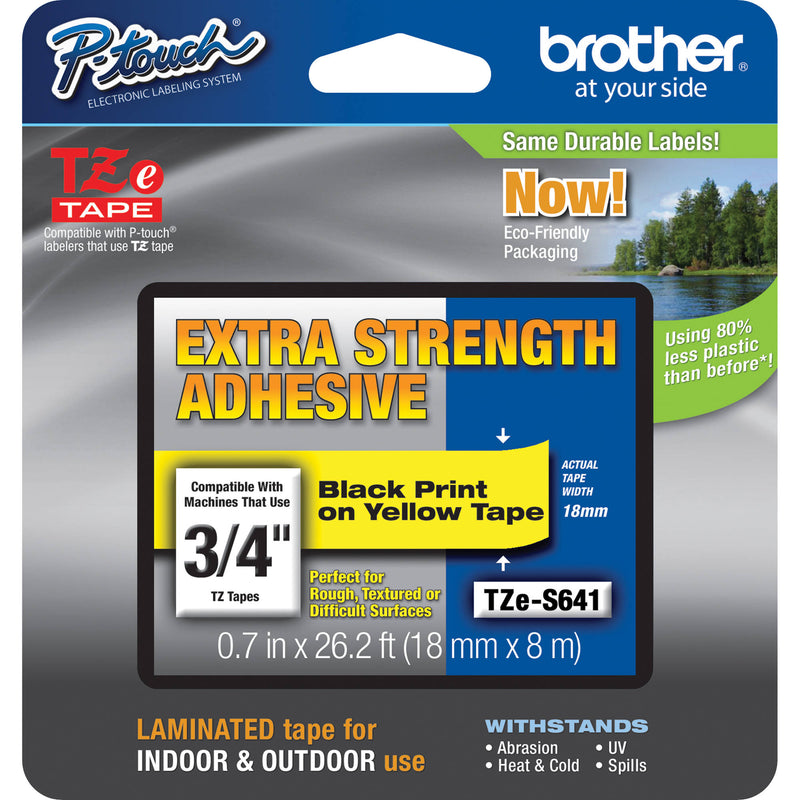 Brother TZeS641 Tape with ExtraStrength Adhesive for P-Touch Labelers (Black on Yellow, 3/4" x 26.2')