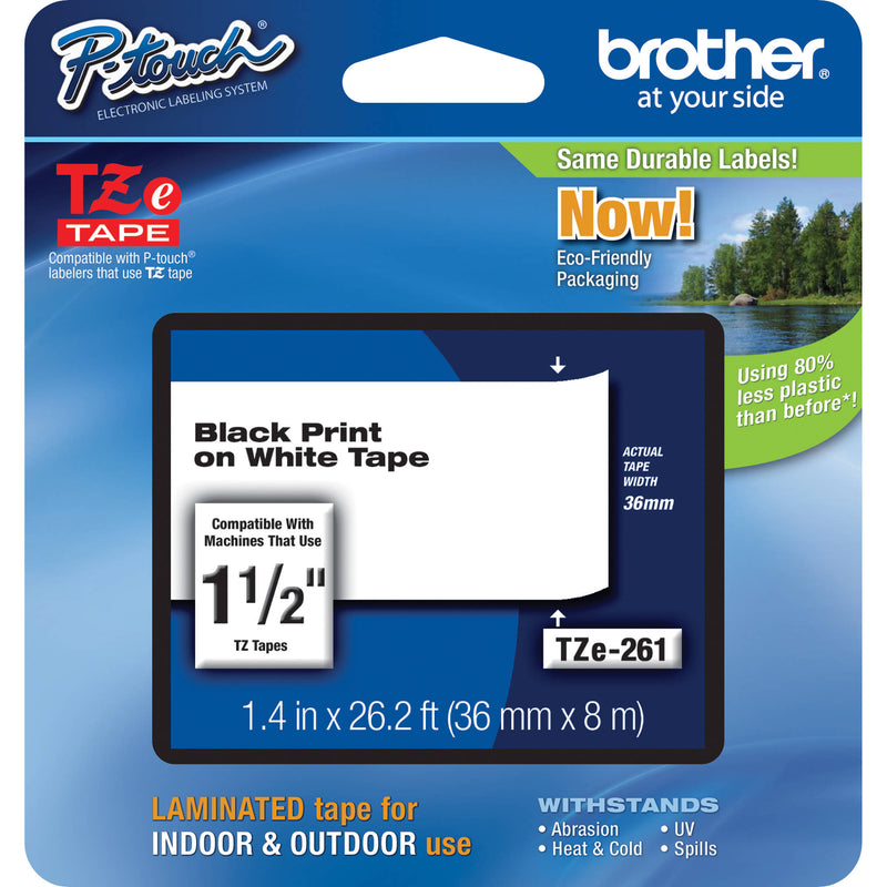 Brother TZe261 Laminated Tape for P-Touch Labelers (Black on White, 1.5" x 26.2')