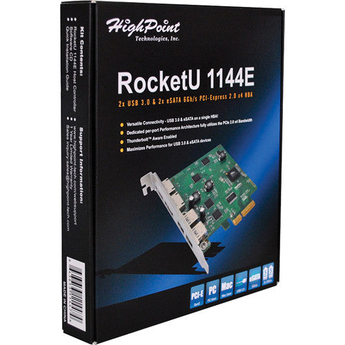 HighPoint RocketU 1144E USB 3.1 Gen 1 + 6 Gb/s eSATA PCIe 2.0 Controller Card
