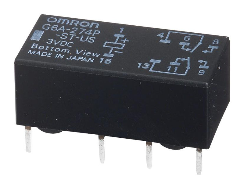 OMRON ELECTRONIC COMPONENTS G6A274PSTUS DC24 Signal Relay, 24 VDC, DPDT, 2 A, G6A, Through Hole, Non Latching