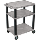 Luxor 34" A/V Cart with 3 Shelves and 3-Outlet Electrical Assembly (Gray Shelves, Black Legs)