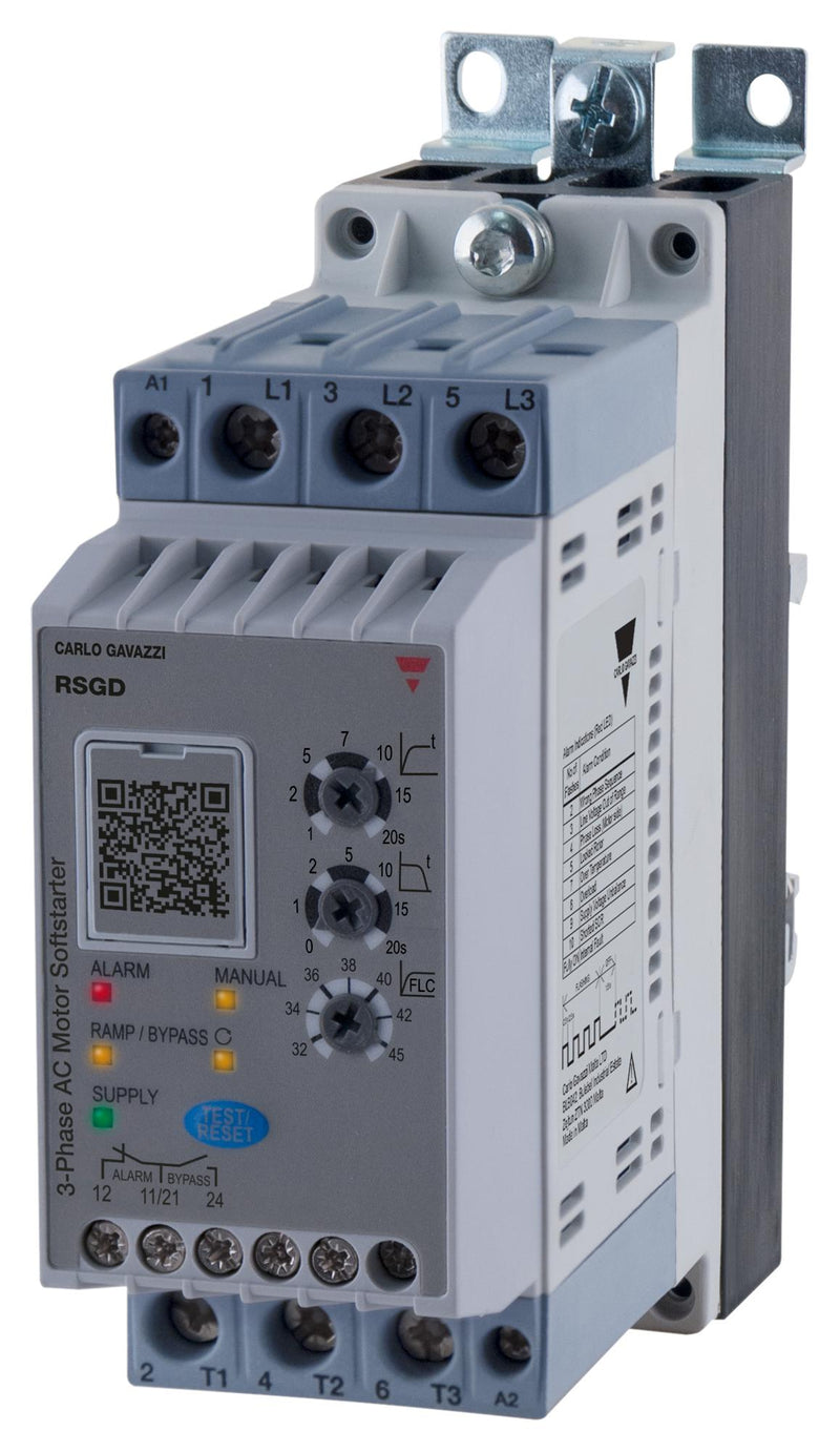 CARLO GAVAZZI RSGD4045E0VX200 Soft Starter, 2/3-Phase, 45 A, 110 to 400 VAC, 11 kW, IP20, RSGD Series