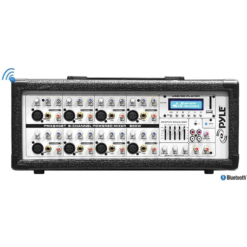 Pyle Pro PMX840BT Bluetooth 8-Channel 800-Watt Powered Mixer with Bluetooth