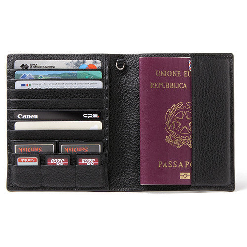 Barber Shop Fringe Leather Passport and Memory Card Holder (Black)