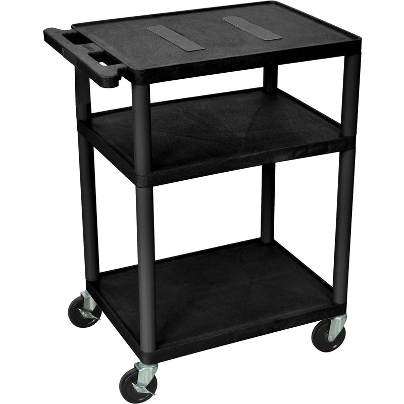 Luxor 34" Endura 3-Shelf Multimedia Cart With Electrical Outlet - Black