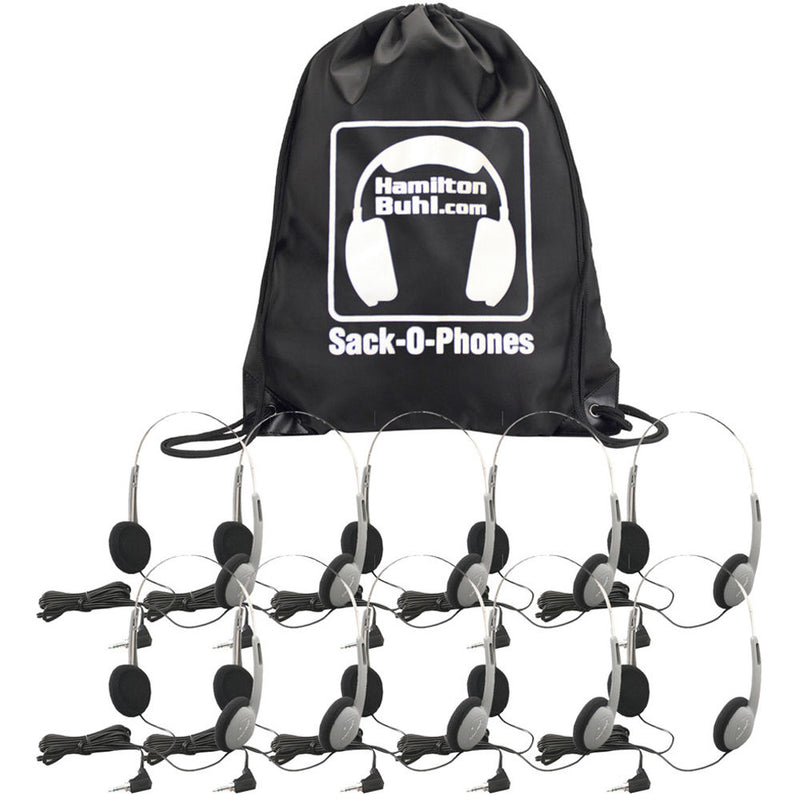 HamiltonBuhl Sack-O-Phones HA1A Personal Headsets with Foam Ear Cushions and Wire Headband (10-Pack)