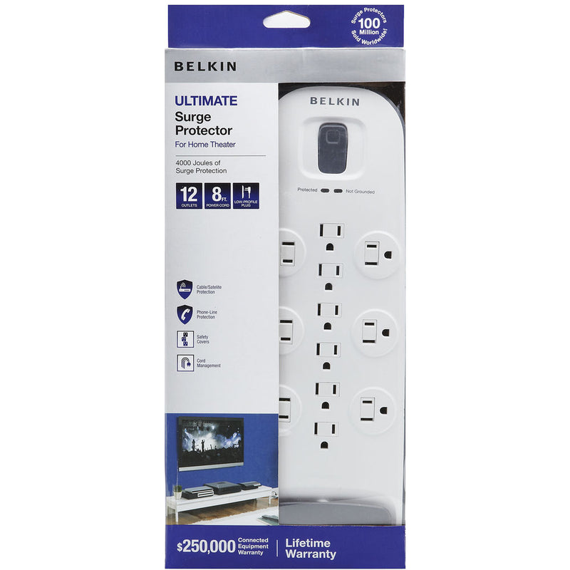 Belkin 12-Outlet Surge Protector with Dual RJ11 Ports (8', White)