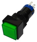 MULTICOMP PRO MP-PB5-AB3BG112V-IP40-8 Industrial Pushbutton Switch, 12V LED, 0.472 ", SPDT, Momentary, Square Flat, Green