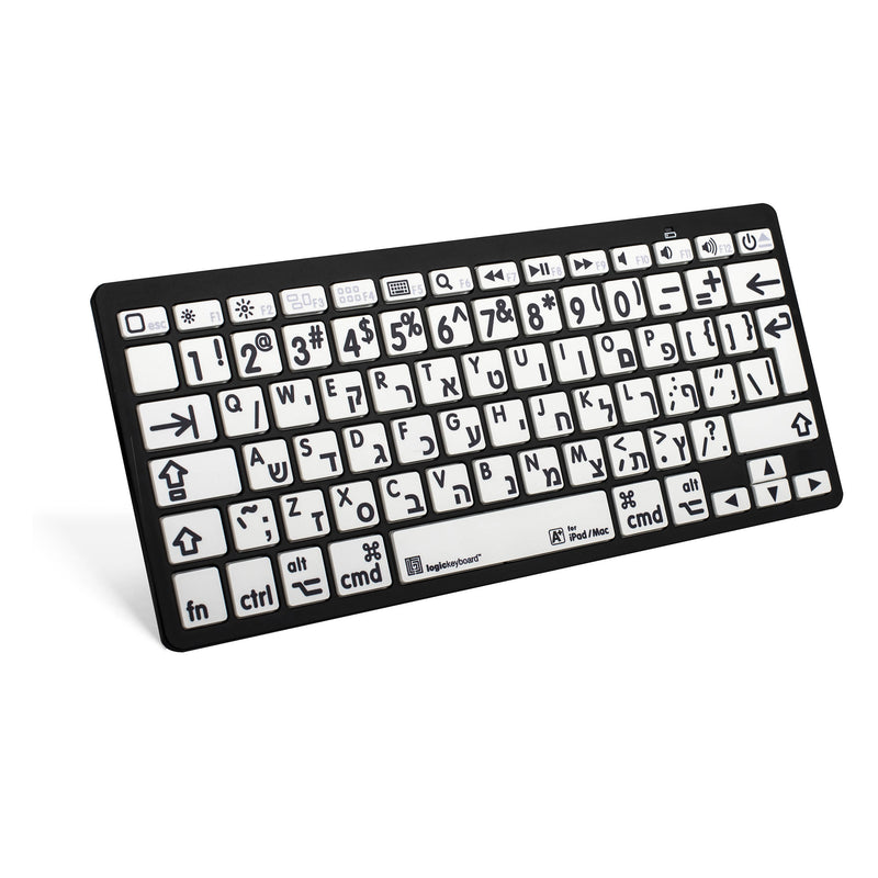 Logickeyboard XL Print Bluetooth 3.0 Mini Keyboard (American English/Hebrew, Black on White)
