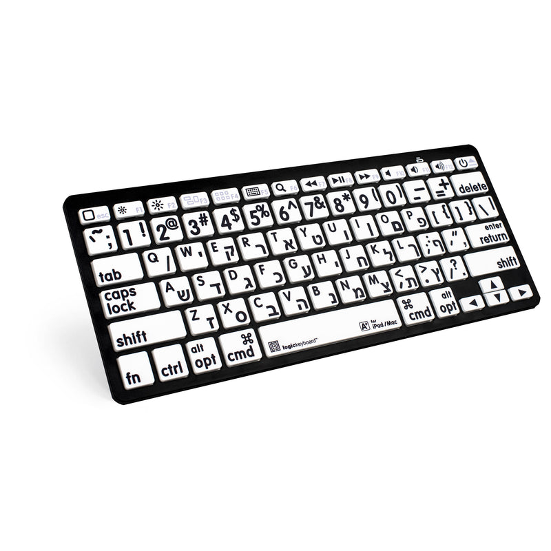Logickeyboard XL Print Bluetooth 3.0 Mini Keyboard (American English/Hebrew, Black on White)