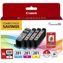 Canon PIXMA TS702a Wireless Photo Printer with PGI-280 XL/CLI-281 4-Color Ink Tank Combo Pack and 4 x 6" Photo Paper Kit