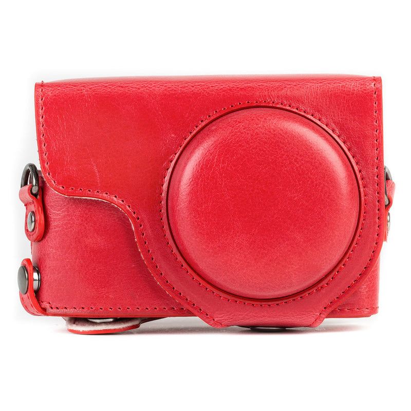 MegaGear Ever Ready Leather Camera Case and Strap for Panasonic LUMIX DC-ZS70 or DC-TZ90 (Red)