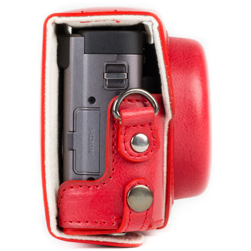 MegaGear Ever Ready Leather Camera Case and Strap for Panasonic LUMIX DC-ZS70 or DC-TZ90 (Red)