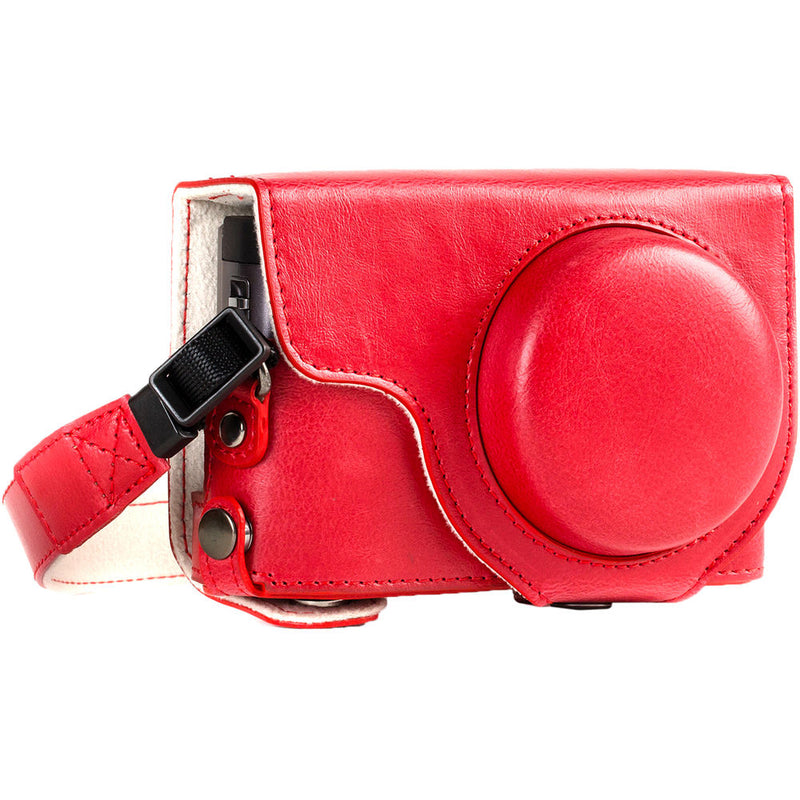MegaGear Ever Ready Leather Camera Case and Strap for Panasonic LUMIX DC-ZS70 or DC-TZ90 (Red)