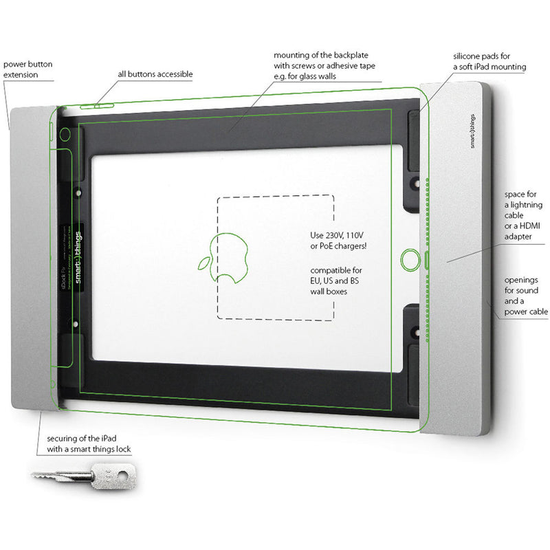 smart things solutions sDock Fix Lockable Wall Mount for Select 9.7" iPads (Silver)