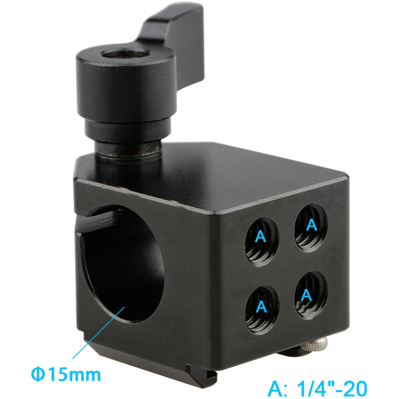 CAMVATE 15mm Rod Clamp with Cold Shoe (Black Knob)