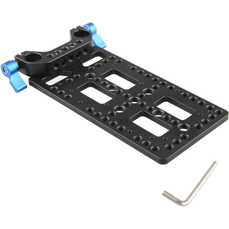 CAMVATE Multipurpose Cheese-Style Mounting Plate with 15mm Rod Block (Blue Levers)