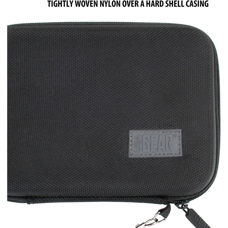 USA GEAR H Series Hardshell Electronics Carry Case with Accessory Pocket (Black, 6.5 x 4.5 x 1.5")
