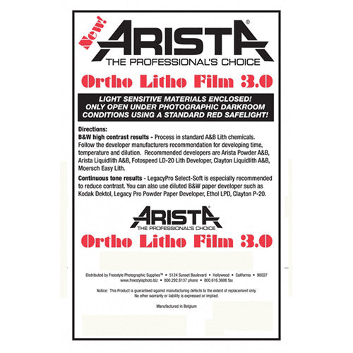 Arista Ortho Litho 3.0 Film (4.9 x 6.9", 25 Sheets)