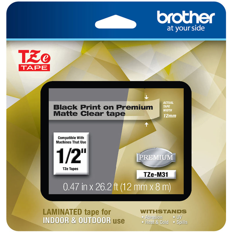 Brother Laminated Tape for P-Touch Label Makers (1/2" x 26.2', Black on Matte Clear)