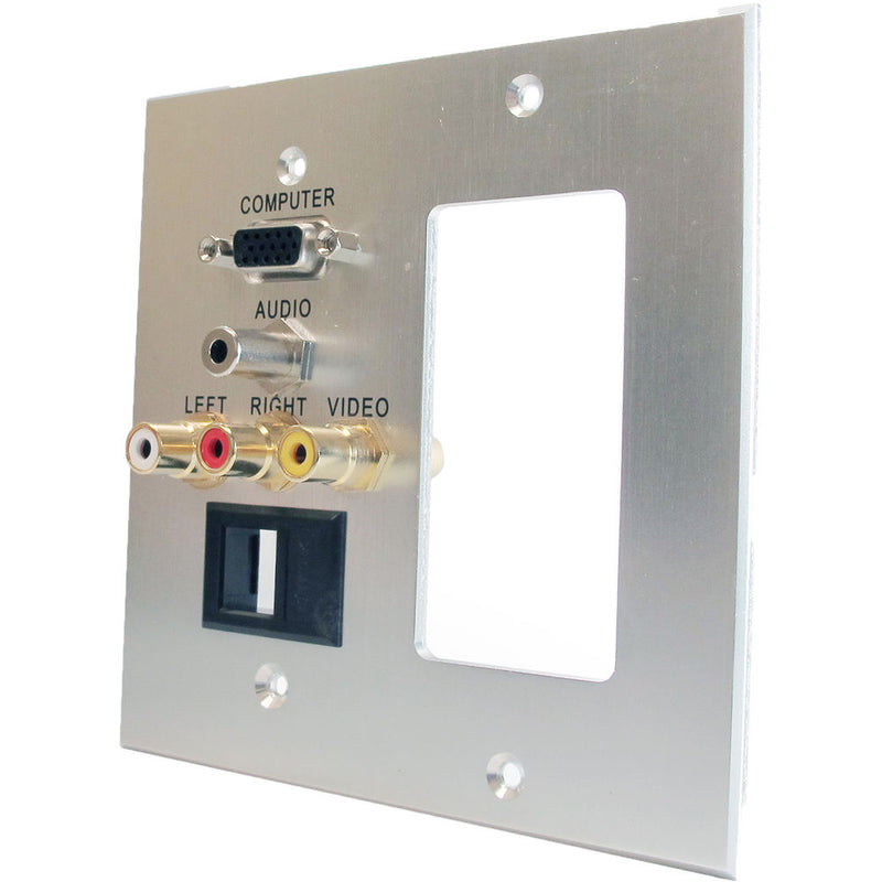 Comprehensive VGA & RCA Composite A/V Dual-Gang Wall Plate with Decora Style Cutout & Keystone Blank (Aluminum)