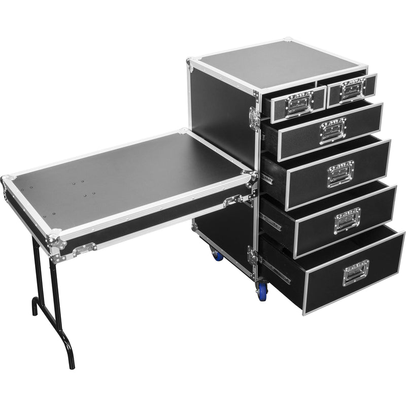 Odyssey FZWB6WDLX Flight Zone Deluxe 6-Drawer Workbox Tour Case with Casters & Side Table