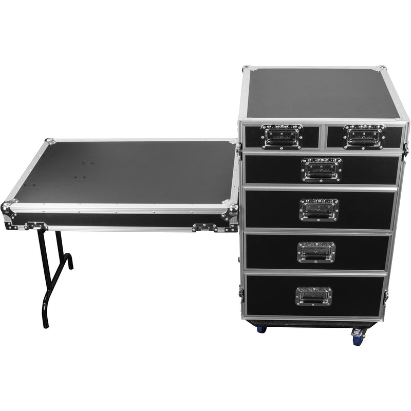 Odyssey FZWB6WDLX Flight Zone Deluxe 6-Drawer Workbox Tour Case with Casters & Side Table